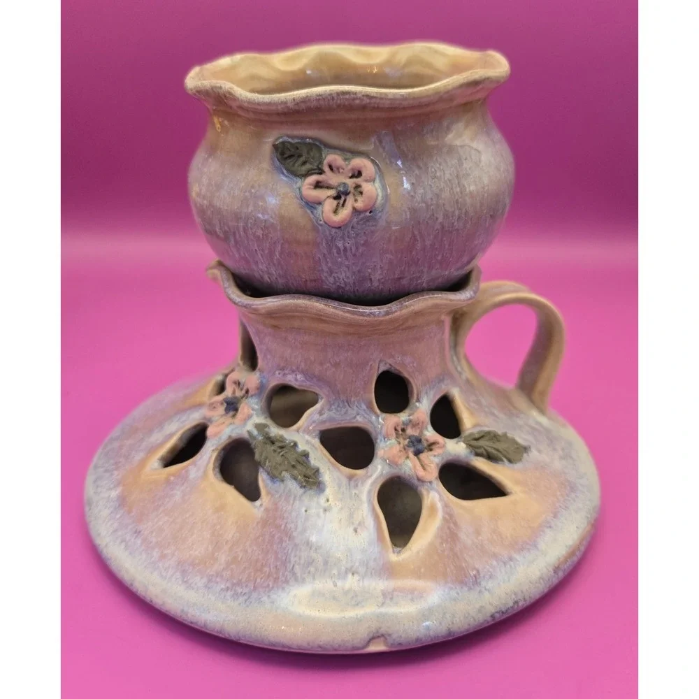Candle Holder  Ceramic , Hand Thrown.  2 Piece Glazed Finish.‎
